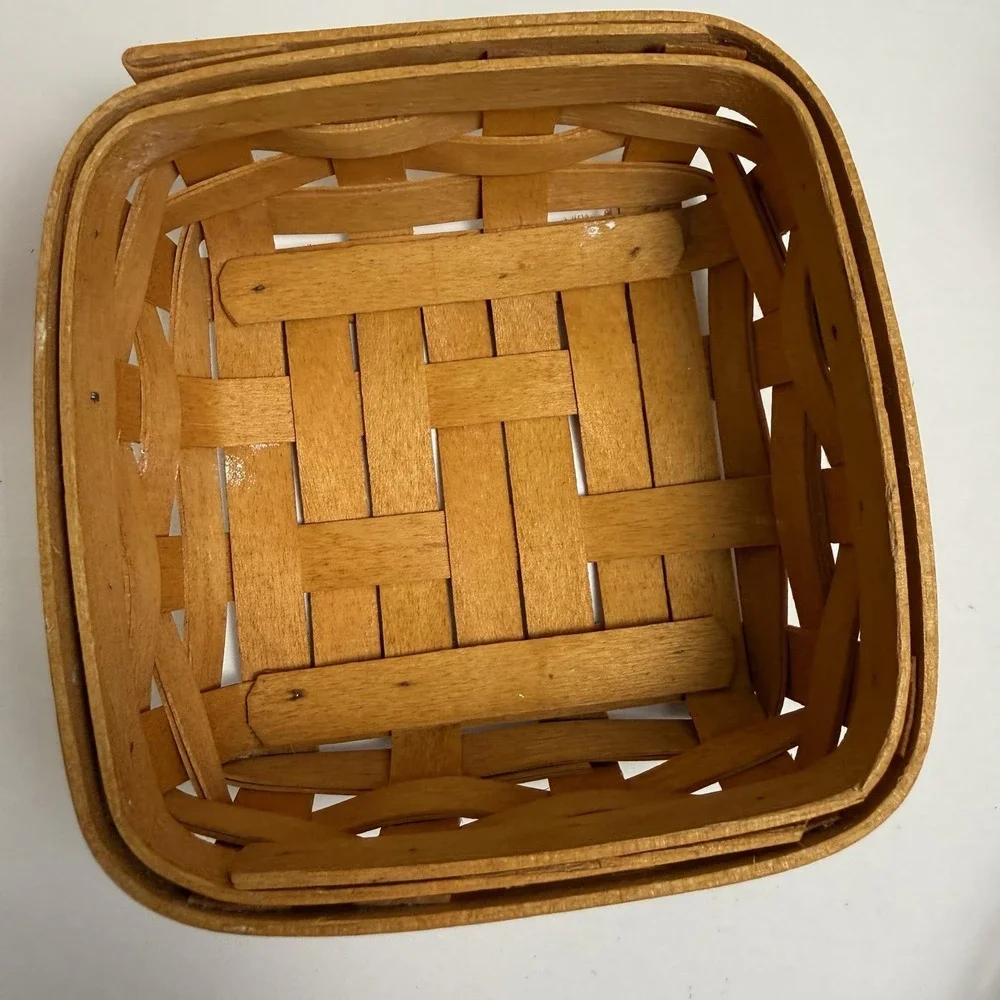 Vintage Longaberger Basket Set Of 2 Brown Handwoven Wood W Plastic Liners USA